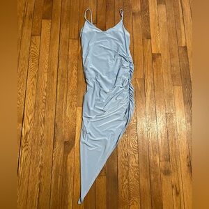 Light Blue Slip Midi Dress with Asymmetric Hem